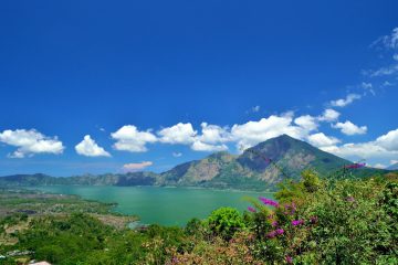 view lake batur and bali volcanoes